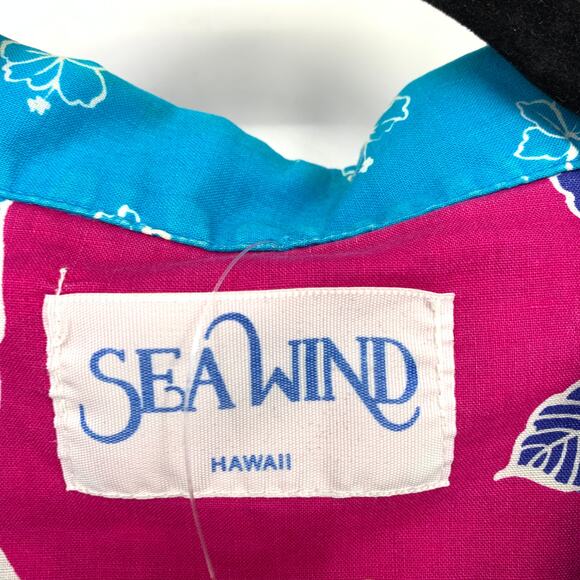 Vintage Sea Wind Aloha Shirt Mens Size XL Blue Pink Striped Floral Print *FLAW - Picture 5 of 7